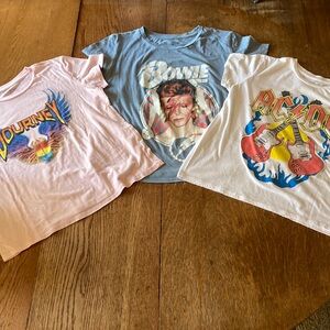 Lot of lady rock band tees three AC/DC David Bowie journey.